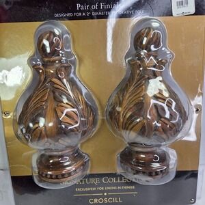 Signature Collection CROSCILL Pair Of Finials Decorative Wood For Rod End Cap Nw